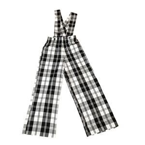 TEASE NEW YORK Black & White Women's Plaid Flare Overall Style Pant Suit